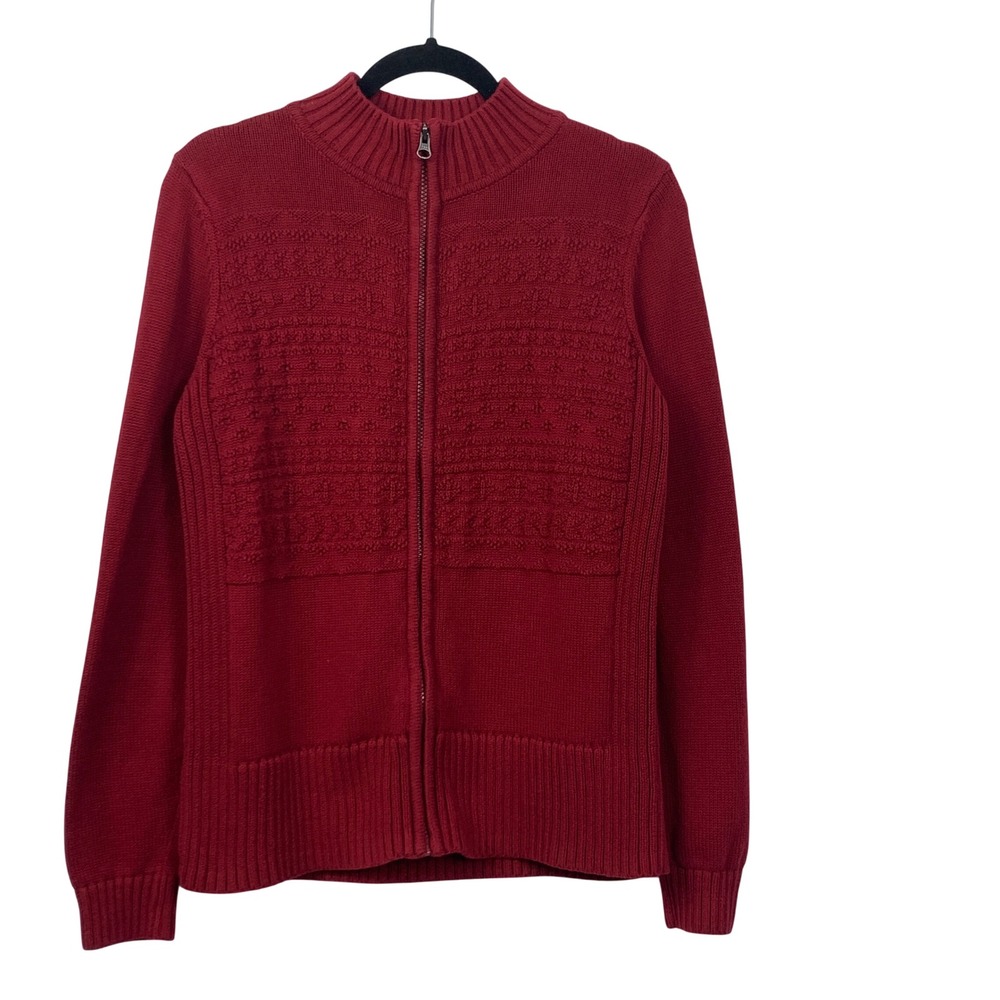 Christopher & Banks Womens Medium Red Full Zip Cotton Cardigan Sweater Mock Neck